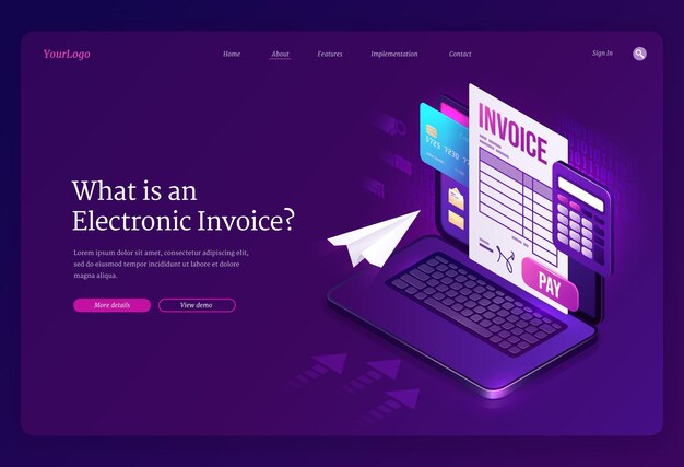 Electronic invoice isometric landing page.