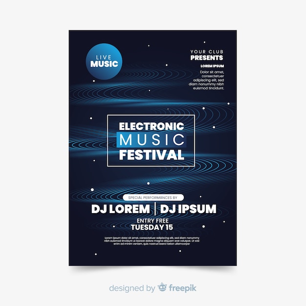 Electronic music abstract wave poster template