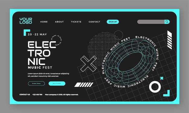 無料ベクター 電子音楽イベントのランディング ページ テンプレート
