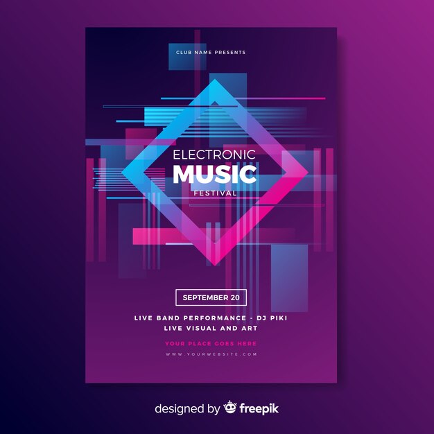 Electronic music poster with glitch effect template