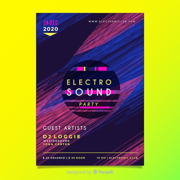 Free vector electronic music poster with glitch effect template