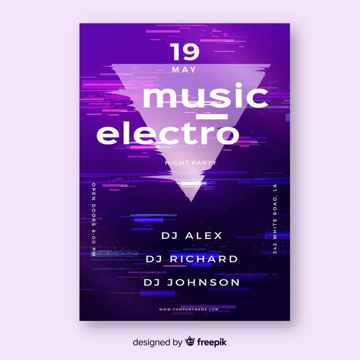 Free Vector electronic music poster with glitch effect template
