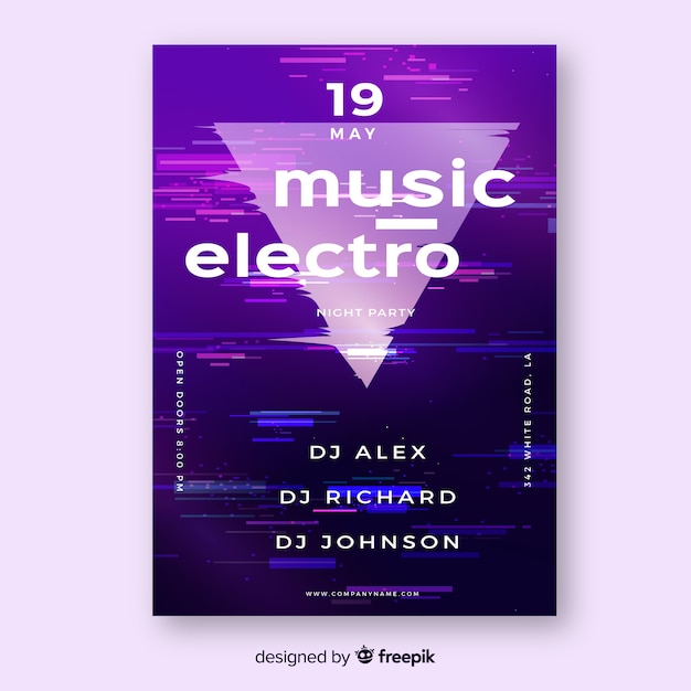 Electronic music poster with glitch effect template