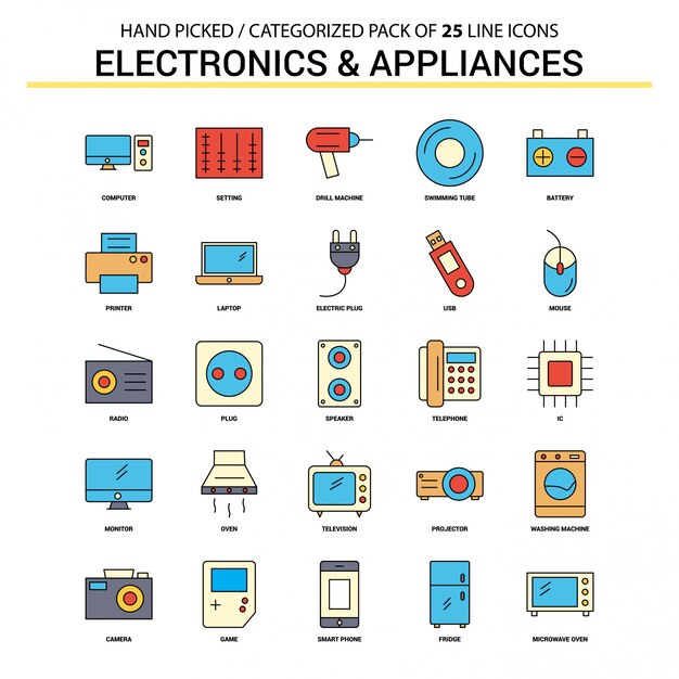 Electronics and Appliances Flat Line Icon Set