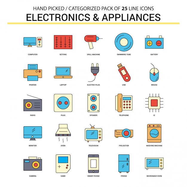 Electronics and Appliances Flat Line Icon Set