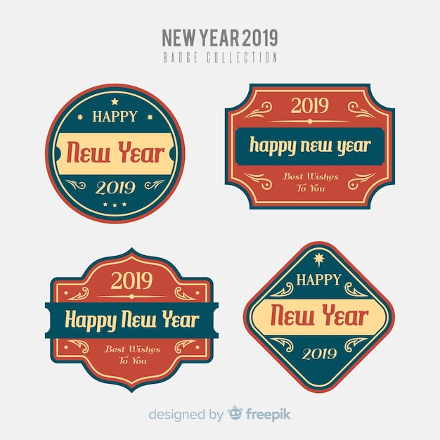 Free vector elegant 2019 new year badge collection with vintage style