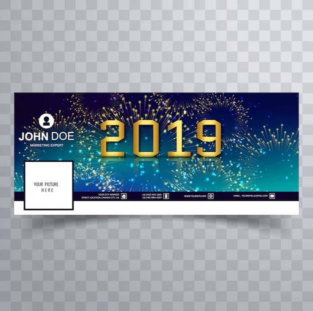 Elegant 2019 new year card facebook cover banner template