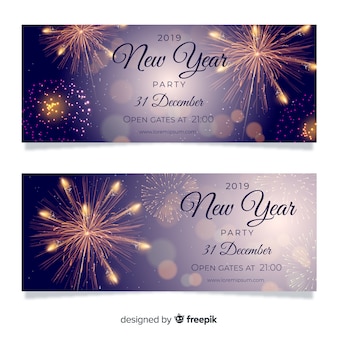 Elegant 2019 new year party banners with realistic design