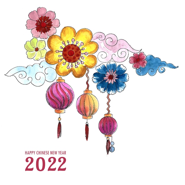 Free vector elegant 2022 chinese new year greeting card design