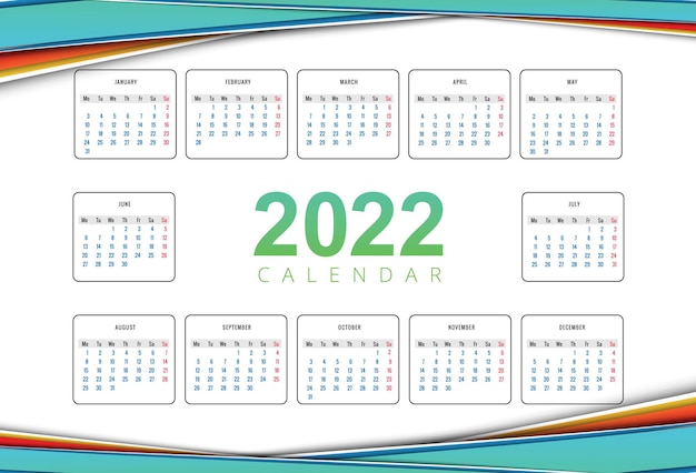 Elegante modello di calendario del nuovo anno 2022