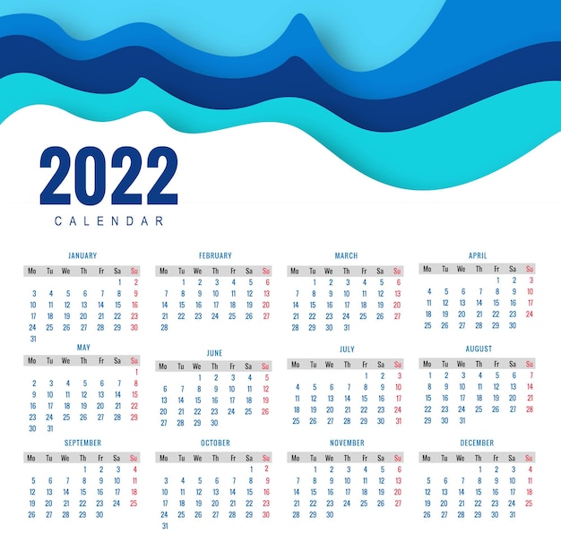 Free vector elegant 2022 new year calendar template design