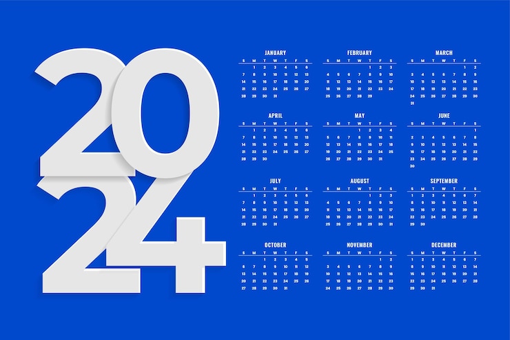 Free Vector elegant 2024 wall calendar blue template a full page design vector