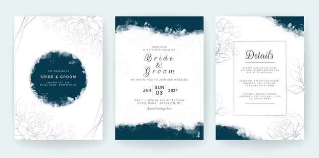 Elegant Abstract Background Wedding Invitation Card Template Set