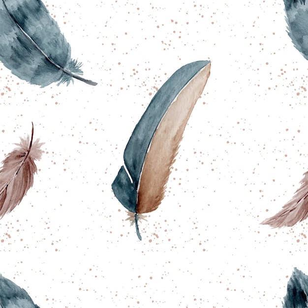 Elegant Abstract Watercolor Feather Seamless Pattern