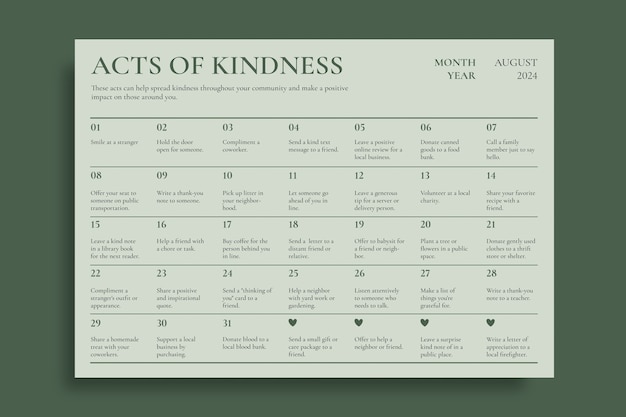 Elegant acts of kindness calendar