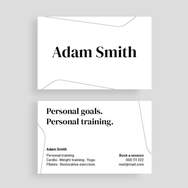 Vettore gratuito elegante biglietto da visita per personal trainer adam smith