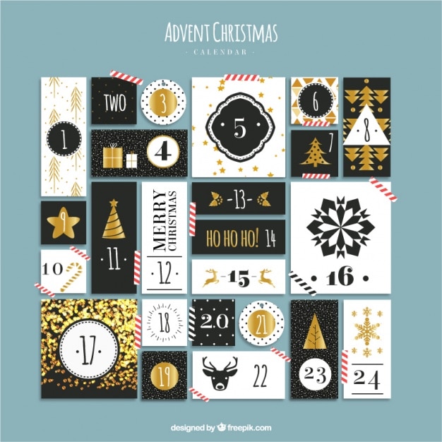 Free Vector Elegant advent calendar with golden details