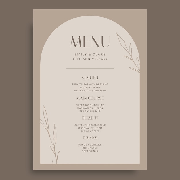 Free vector elegant anniversary dinner menu