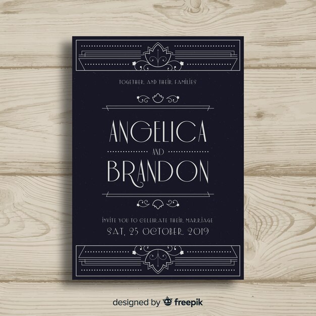 Elegant art deco wedding invitation