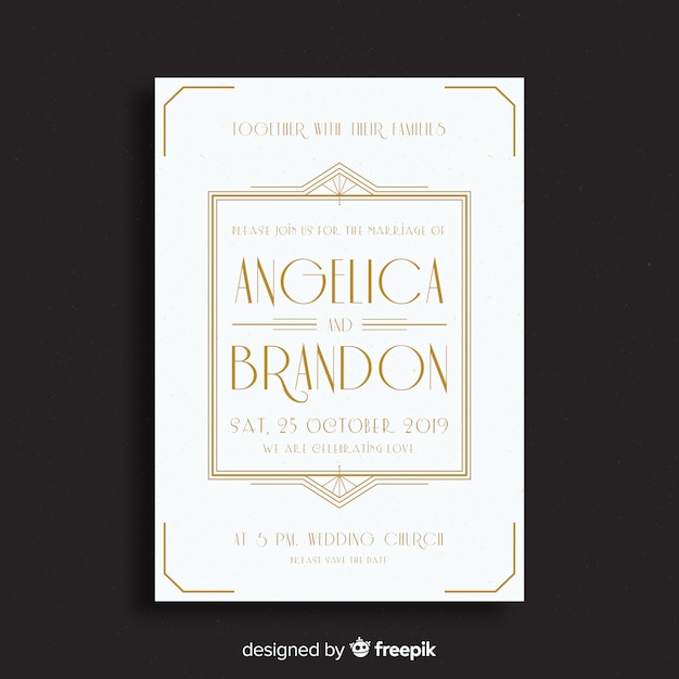 Free vector elegant art deco wedding invitation