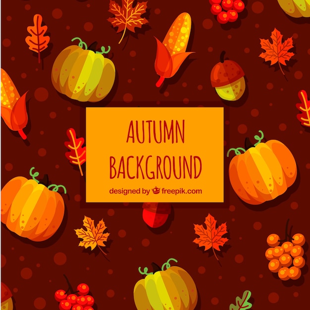 Free vector elegant autumn background with corn and pumpkins