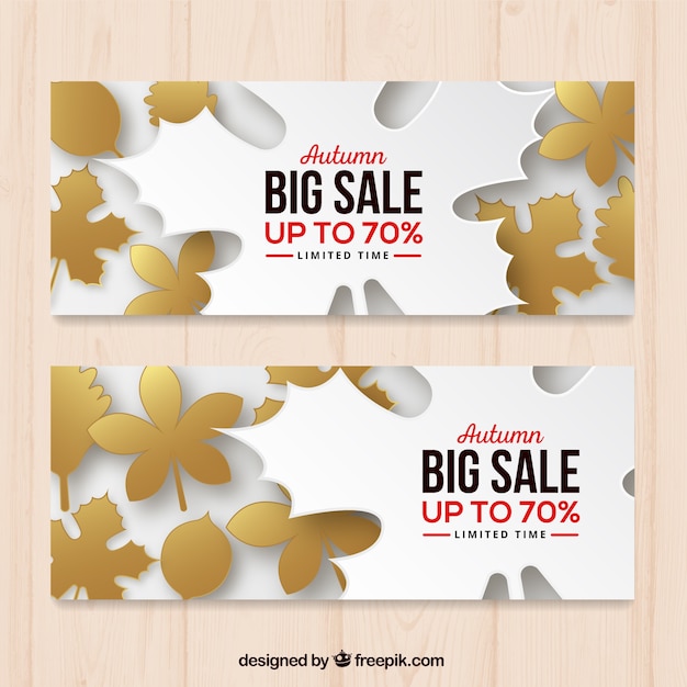 Elegant autumn sale banners with flat leaves