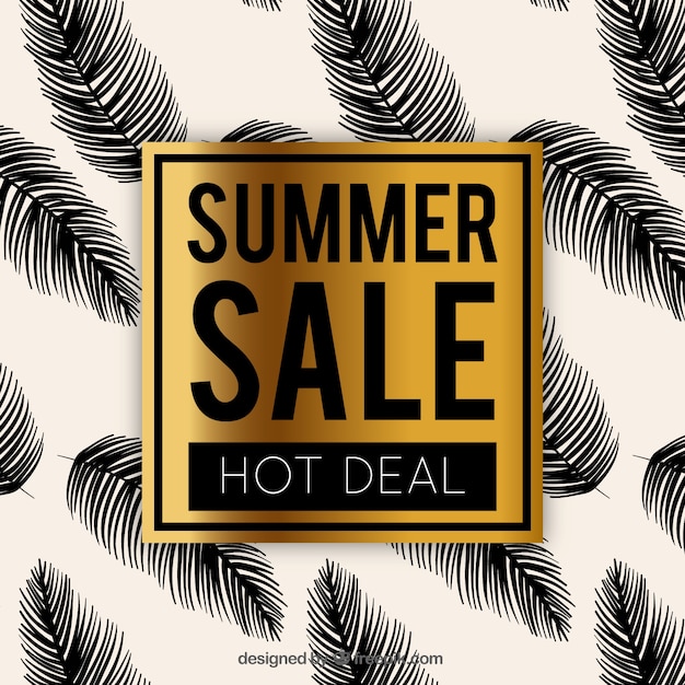 Free vector elegant background of summer sales with palm leaves