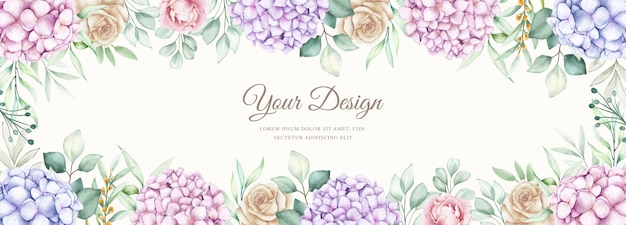 Free vector elegant banner with watercolor hydrangea flowers