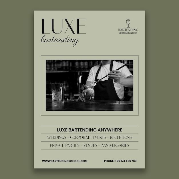 Elegant bartending service flyer template