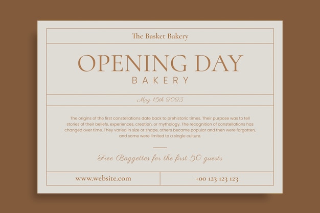 Free vector elegant the basket bakery opening invitation template