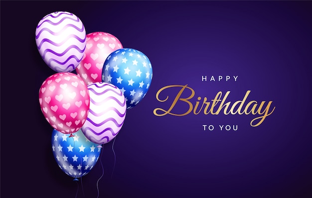 Elegant birth day card with colorful balloons