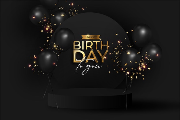 elegant birthday background with realistic podium