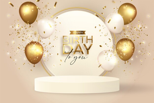 elegant birthday background with realistic podium
