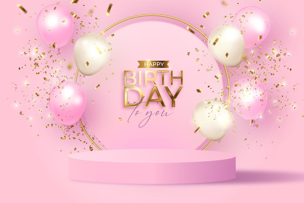 Elegant birthday background with realistic podium