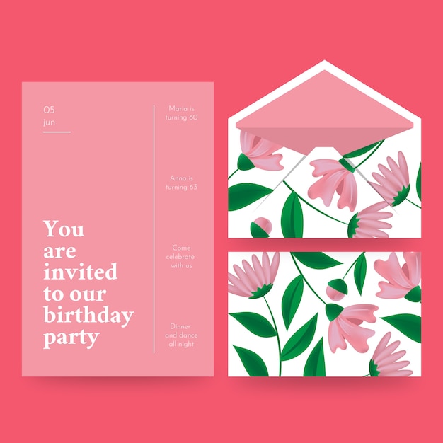 Free vector elegant birthday card and envelope