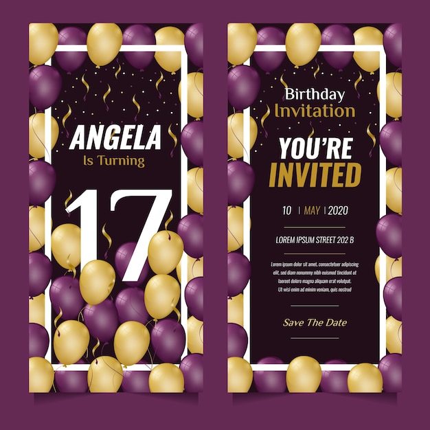 Free vector elegant birthday card invitation template concept