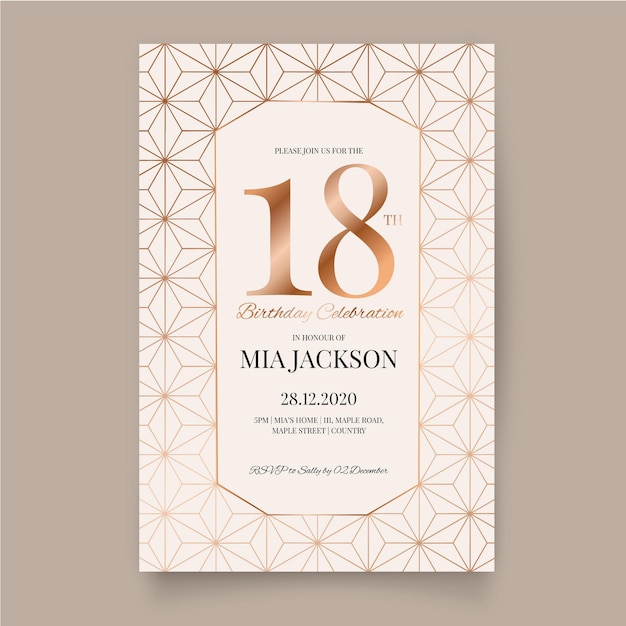 Design elegante dell'invito di compleanno