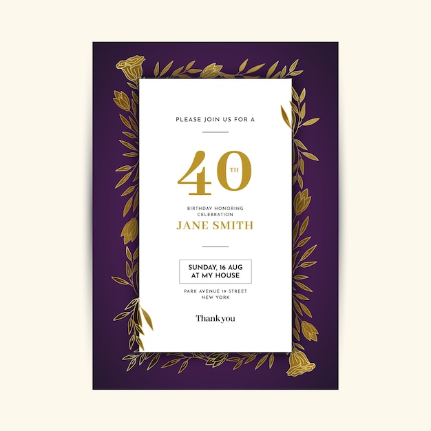 Free vector elegant birthday invitation template