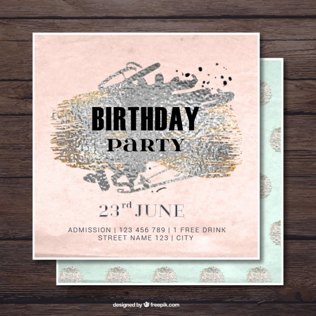 Free vector elegant birthday invitation with silver paint