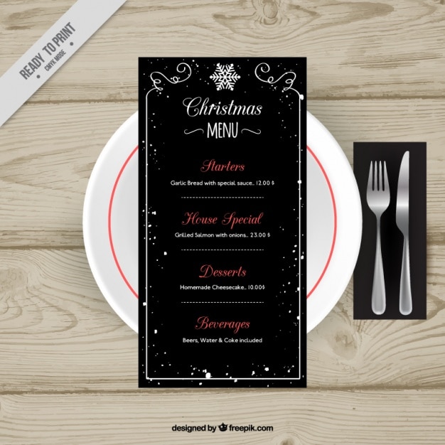 Free vector elegant black christmas menu