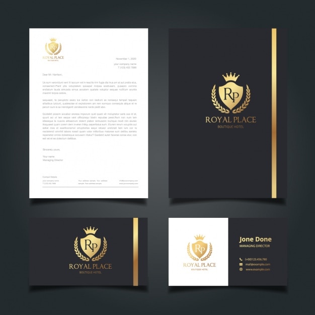 Free vector elegant black and gold corporate identity