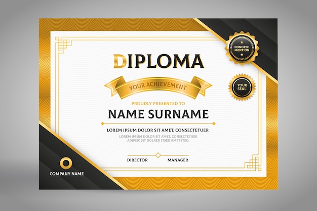 Elegant black and gold diploma certificate template