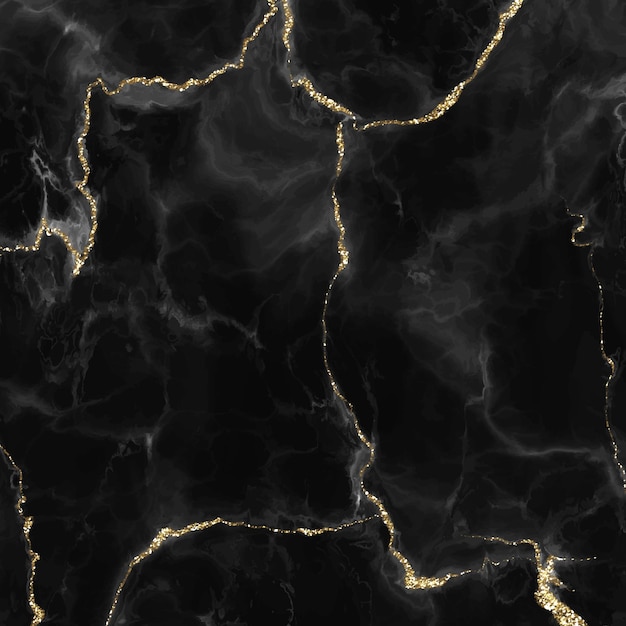 Free vector elegant black and gold marble effect background with gold glitter