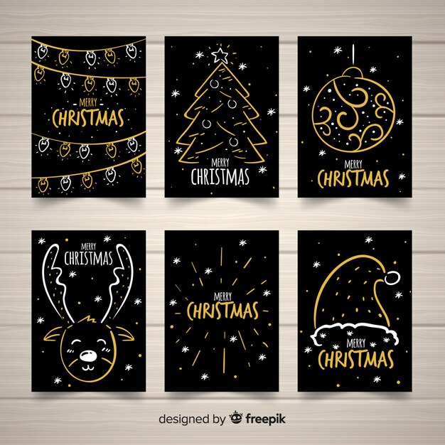 エレガントな黒と金色のクリスマスカードコレクション