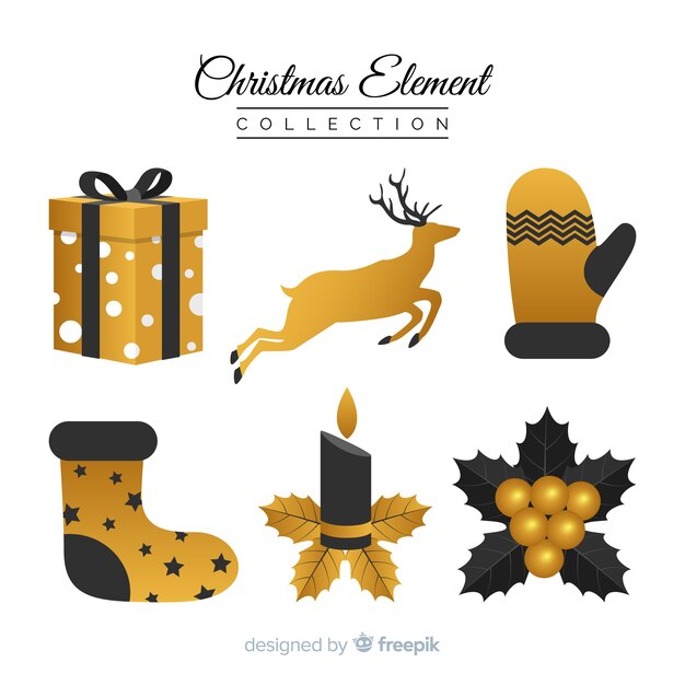 Free vector elegant black and golden christmas elements