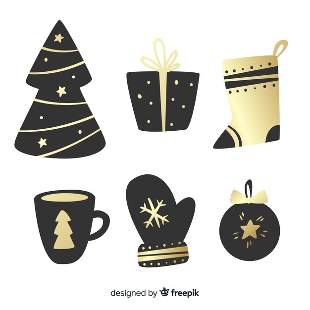 Elegant black and golden christmas elements