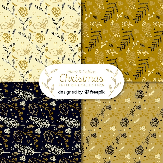 Free vector elegant black and golden christmas pattern collection