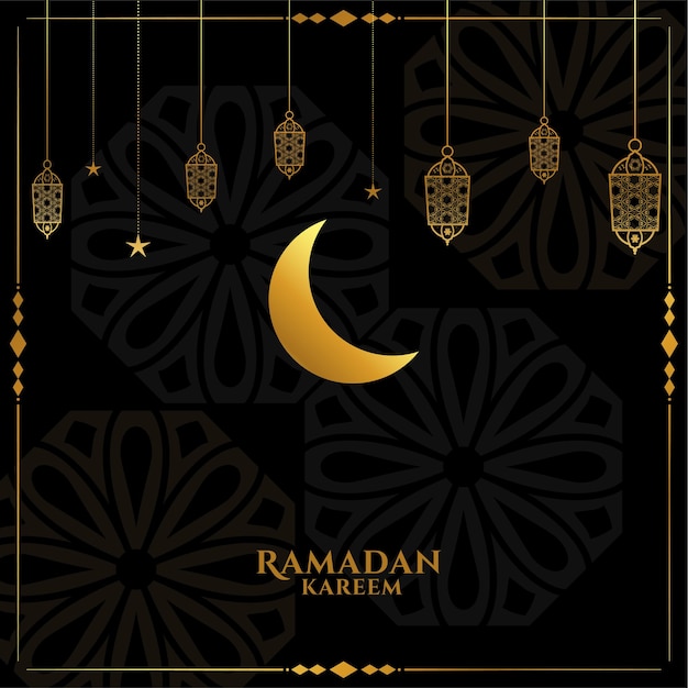 Free vector elegant black and golden ramadan kareem eid greeting