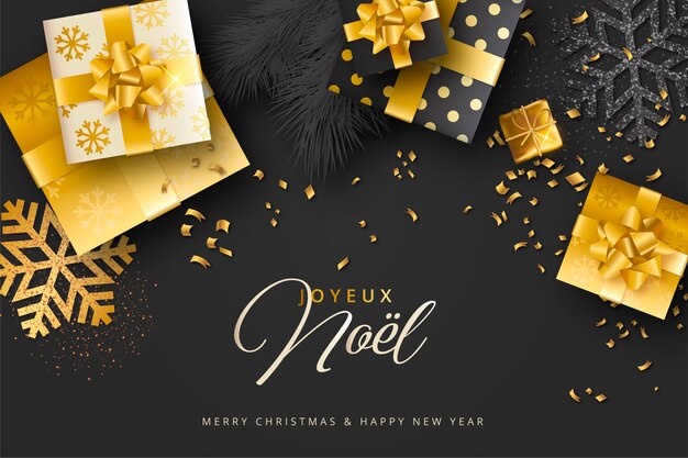 Elegant Black & Golden Realistic Christmas Background