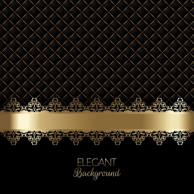 Free vector elegant black luxury background with golden ornaments